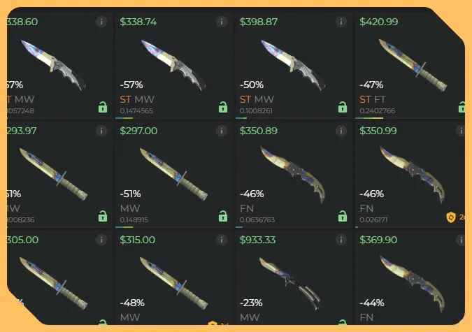 CS2 case hardened skins on DMarket