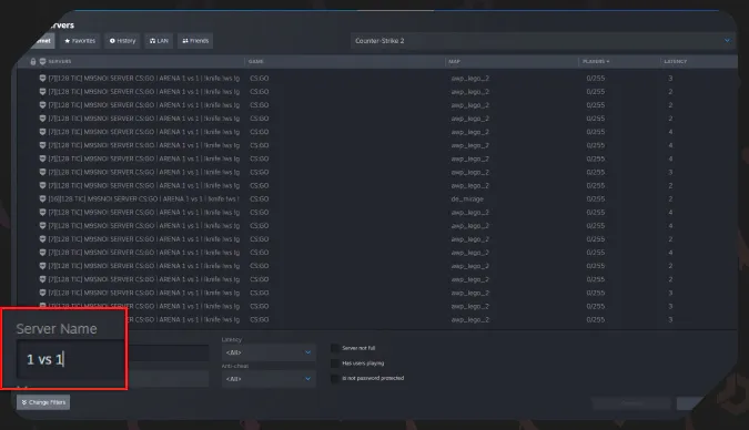 1v1 servers in cs2