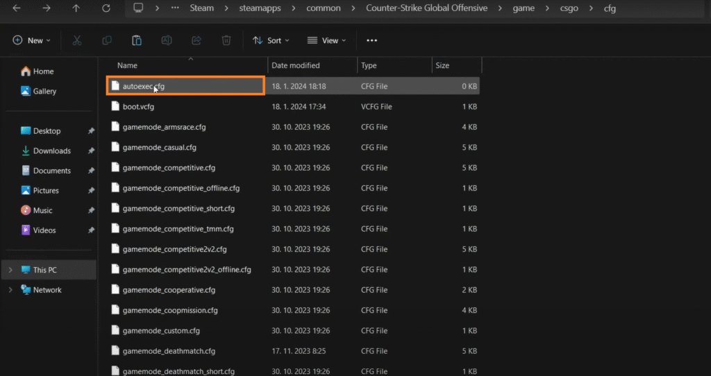Create a new text file and name it autoexec.cfg