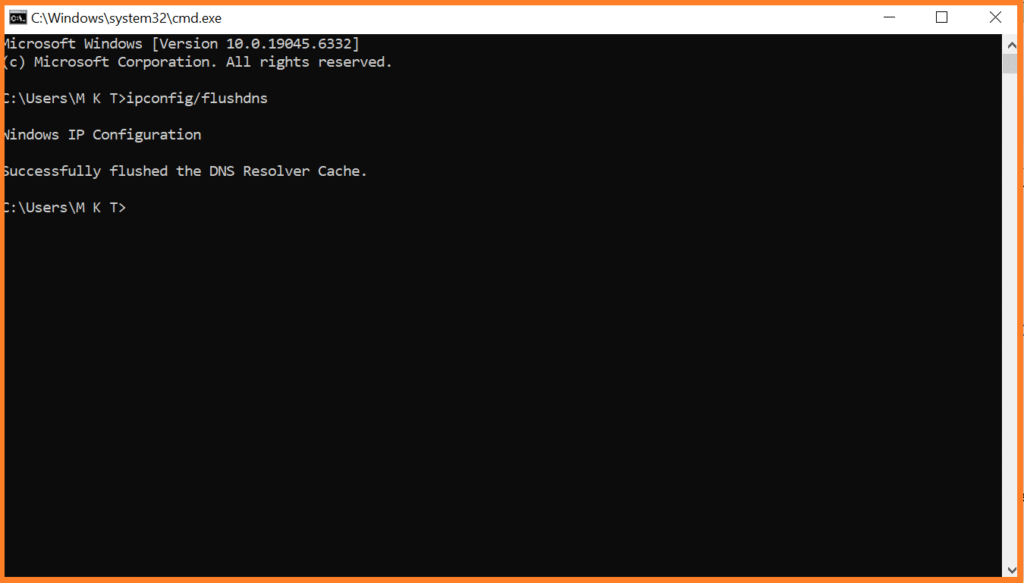Showing how to flush DNS by using ipconfig/flushdns